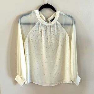 Vince Camuto Cream Blouse with Cuffed Sleeves and Mandarin Collar size XS